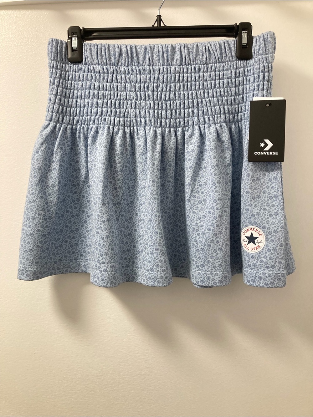 NWT Converse All Star Smocked Floral Mini Skirt Light Blue Size Small